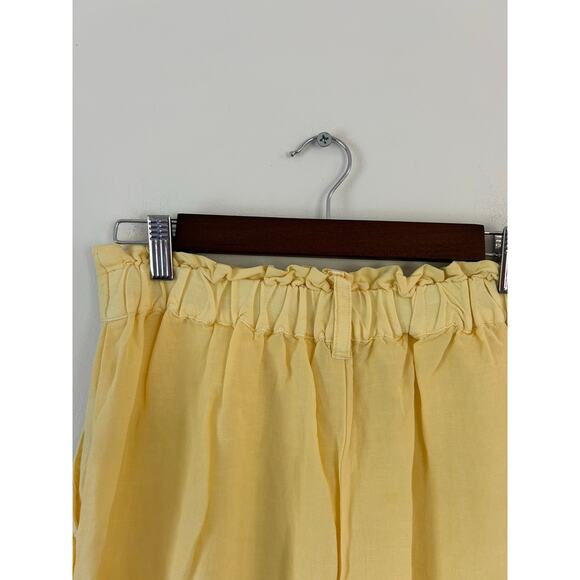 YFB yellow pants women size L butter yellow linen blend pull on wide leg cropped - Picture 4 of 8